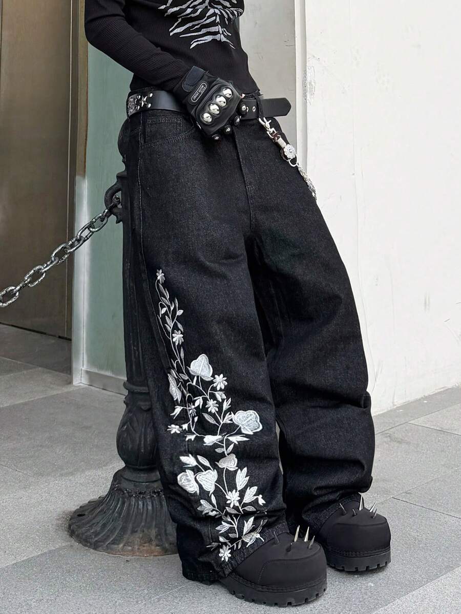 Streetwear Brand Italy - Pantalon à jambes larges brodé pour