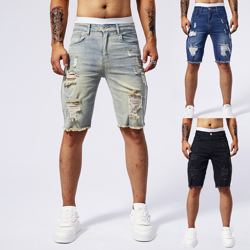 Streetwear Brand Clothing - Short en Denim déchiré pour hommes,