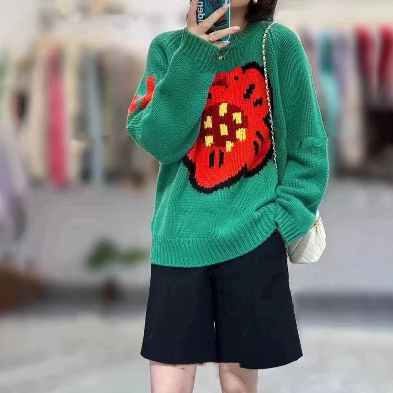 Streetwear Brand With Flowers - Pull en pur cachemire à fleurs